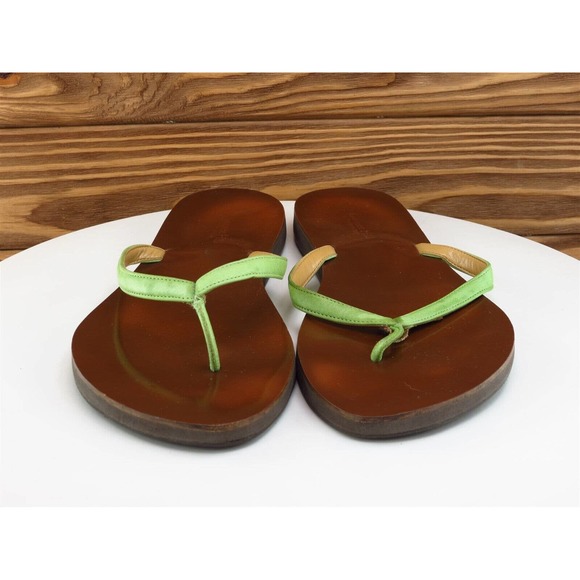 Garnet Hill‎ Size 9 M Women Sandal Flip Flop Green Leather - Picture 2 of 10